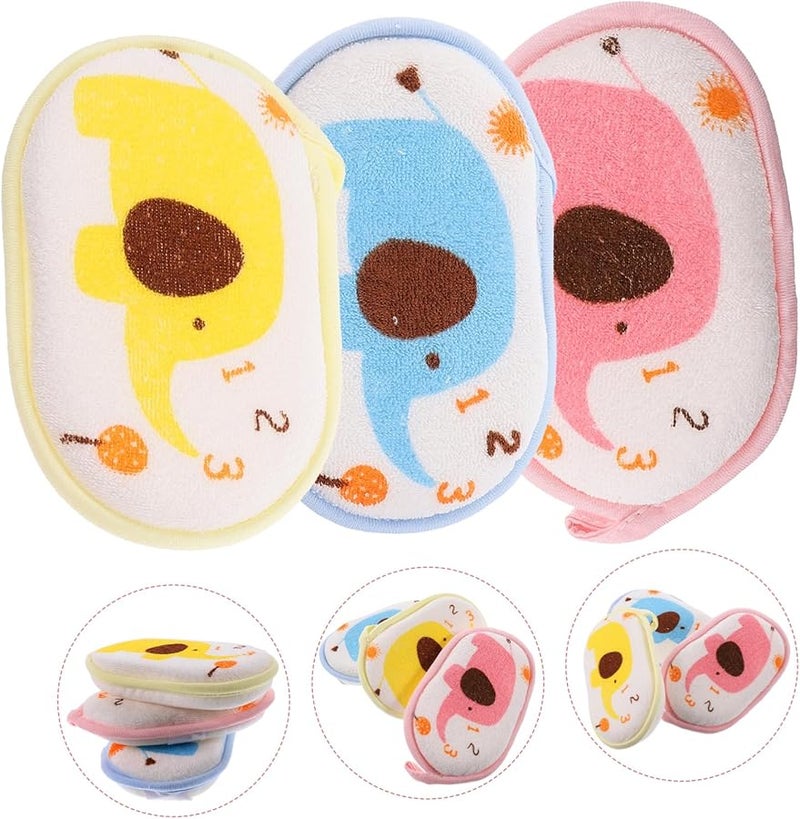 DECHOUS 3PCS Soft Cotton Elephant Bath Sponge For Newborns Sensitive Skin Mixed Colors - Image 4